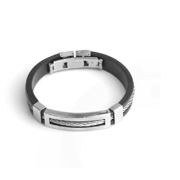 Bracelet Men Rubber Charm Stainless Steel Silicone - Picture 4 of 6